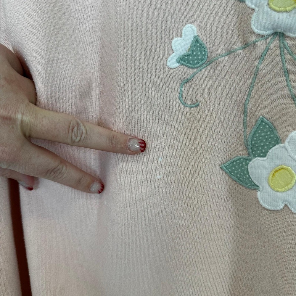 VTG‎ Collared Embroidered Flower Floral Sweatshirt XL 46 Cottagecore Grannycore - Picture 4 of 10